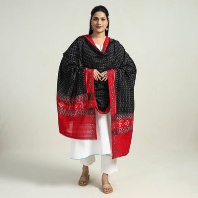 Black - Sambalpuri Ikat Weave Handloom Cotton Dupatta 19