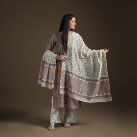 Gota Work Sanganeri Hand Block Print Chanderi Silk Suit Set with Dupatta for Women 06