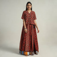 Red - Kutch Block Printed 24 Kali Cotton Long Skirt 04