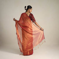 Red - Mul Tissue Zari Bengal Saree with Embroidered Blouse 11