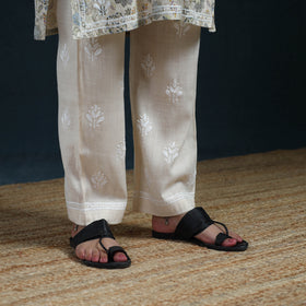 Beige - Hand Embroidered Printed Cotton Chikankari Kurta with Pant Set for Women 29