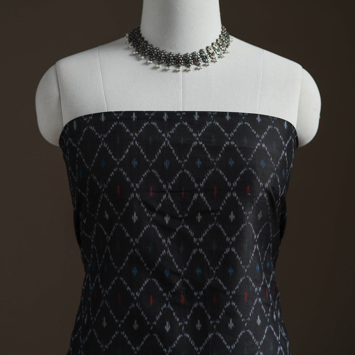 Pochampally Ikat Handloom Sico Unstitched Dress Material: Kurta with Mulberry Silk Dupatta 26