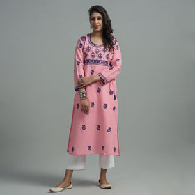 Chikankari Hand Embroidered Cotton Long Kurta for Women