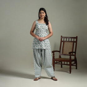 Sanganeri Hand Block Print Cotton Short Kurta with Farshi Salwar Set for women 08