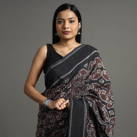  Brown Pochampally Ikat Weave Handloom Cotton Saree