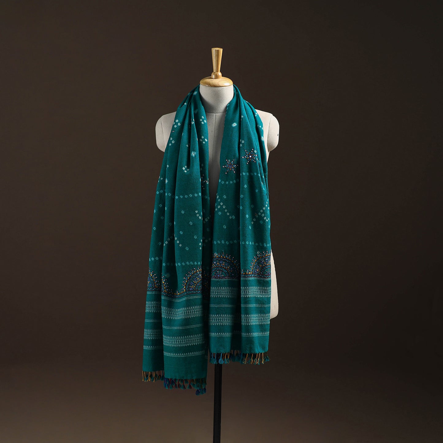 Kutch Bandhani Handwoven Neran Hand Embroidery Merino Wool Shawl 53