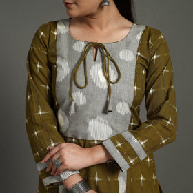Green Handloom Cotton Straight Pochampally Double Ikat Kurta for Women