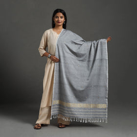 Grey - assam weave thread buti cotton handloom dupatta 09