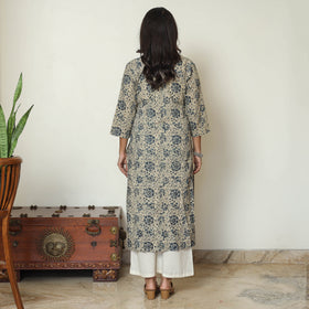Beige - Kalamkari Block Printed Cotton Long Straight Kurta 61