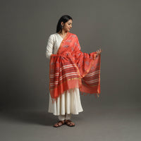 Orange - Block Printed Chanderi Silk Sanganeri Dupatta 57