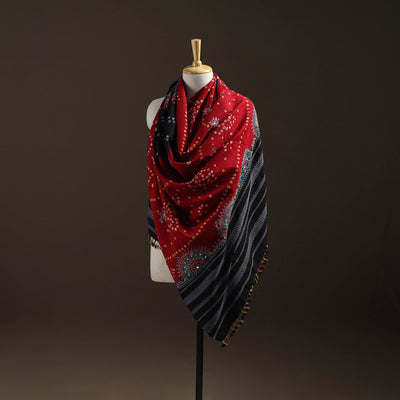 Kutch Bandhani Handwoven Neran Hand Embroidery Merino Wool Shawl 54
