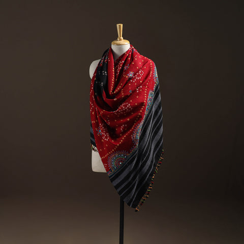 Kutch Bandhani Handwoven Neran Hand Embroidery Merino Wool Shawl 54