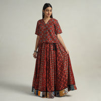 Red - Kutch Block Printed 24 Kali Cotton Long Skirt 04