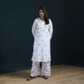 White - Hand Embroidered Mul Cotton Chikankari Kurta with Palazzo Set for Women 34