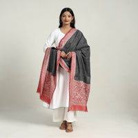 Black - Handloom Tussar Silk Bengal Kantha Embroidery Dupatta 07