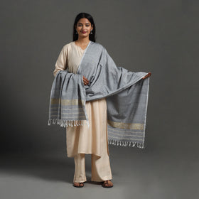 Grey - assam weave thread buti cotton handloom dupatta 09