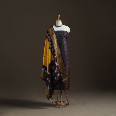 Pochampally Ikat Handloom Sico Unstitched Dress Material: Kurta with Mulberry Silk Dupatta 27