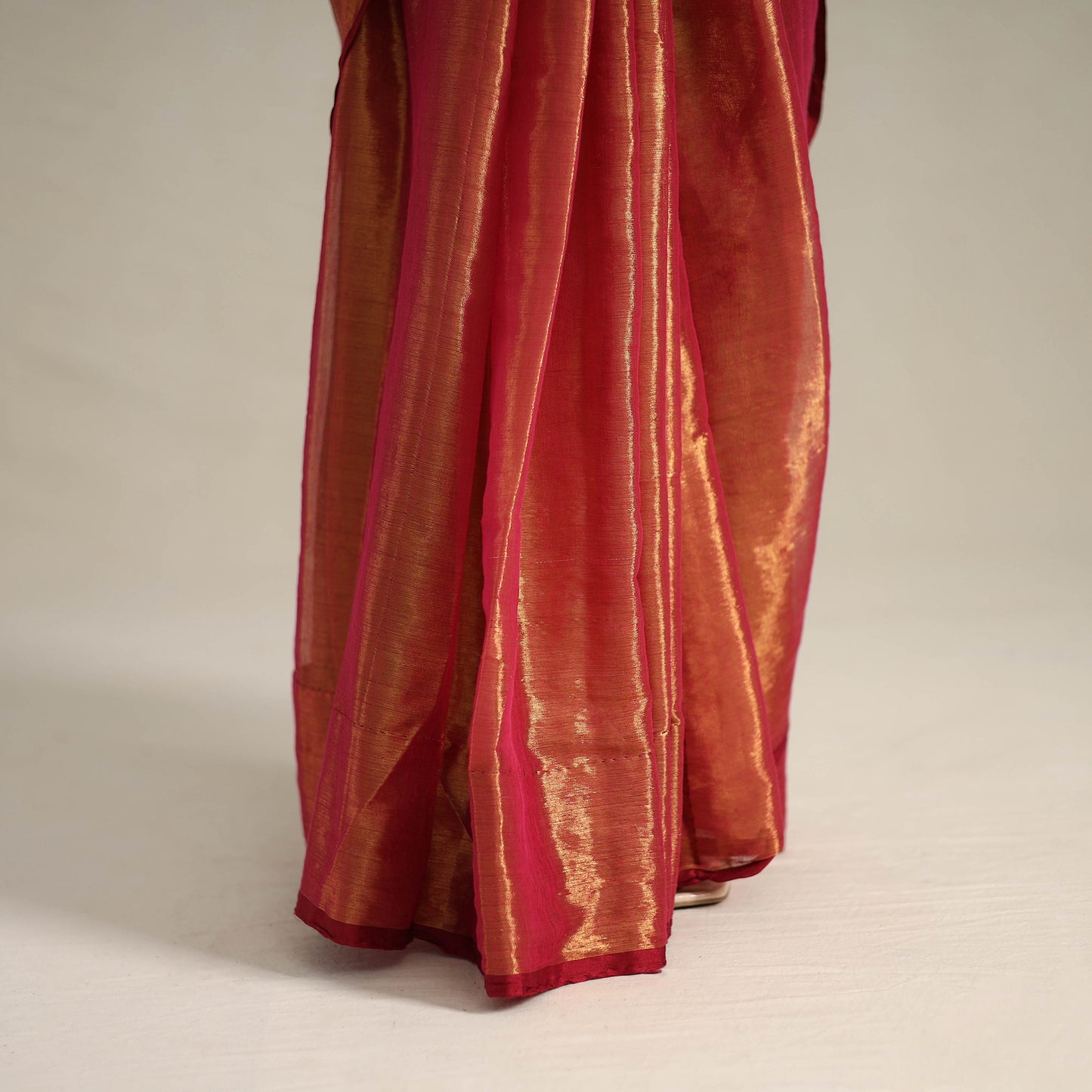 Red - Mul Tissue Zari Bengal Saree with Embroidered Blouse 11