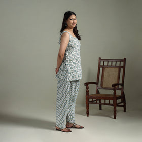 Sanganeri Hand Block Print Cotton Short Kurta with Farshi Salwar Set for women 08