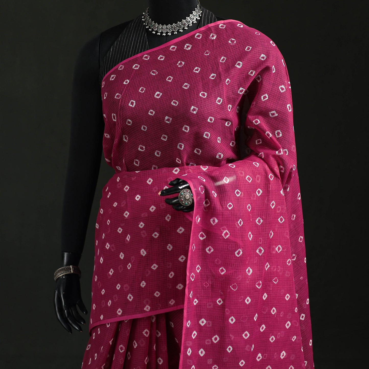 Bandhani Tie-Dye Kota Doria Cotton Saree 13
