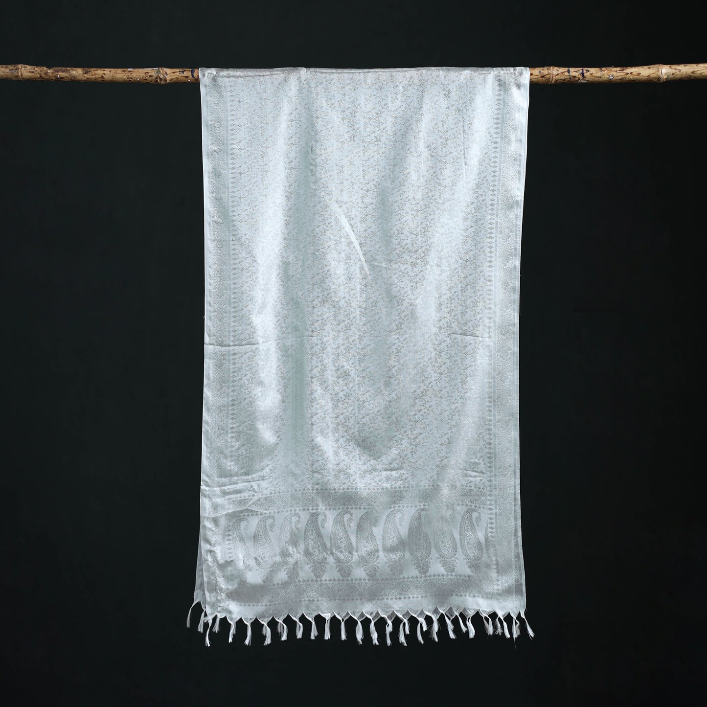 Handwoven Banarasi Pure Silk Stole with Tassels 09