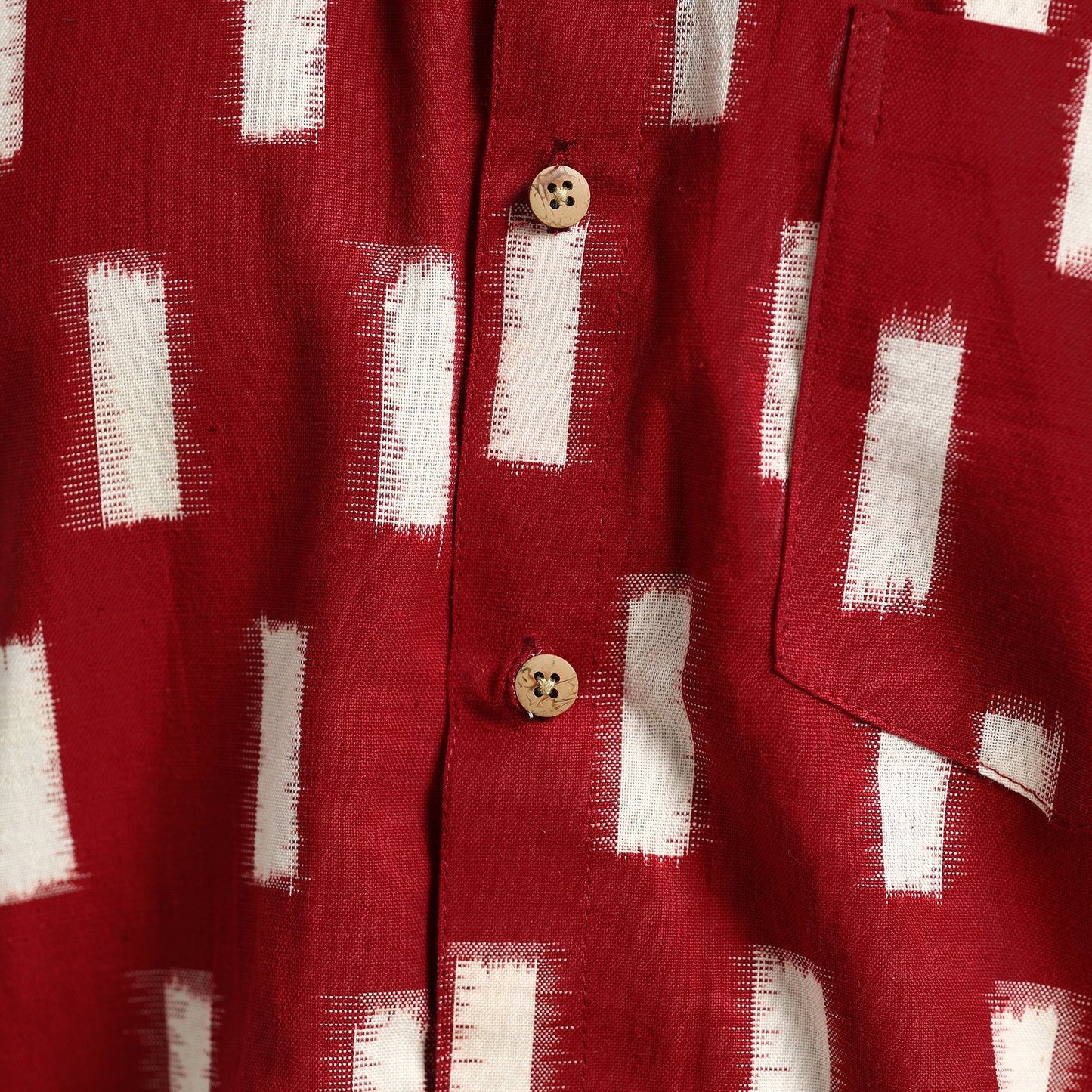 Red - Pochampally Double Ikat Handloom Cotton Men Half Sleeve Shirt 37