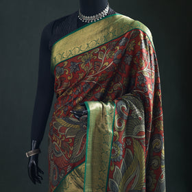 Kanjeevaram Pure Handloom Mulberry Silk Handpainted Srikalahasti Pen Kalamkari Saree with Zari Work 25