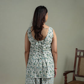 Sanganeri Hand Block Print Cotton Short Kurta with Farshi Salwar Set for women 08