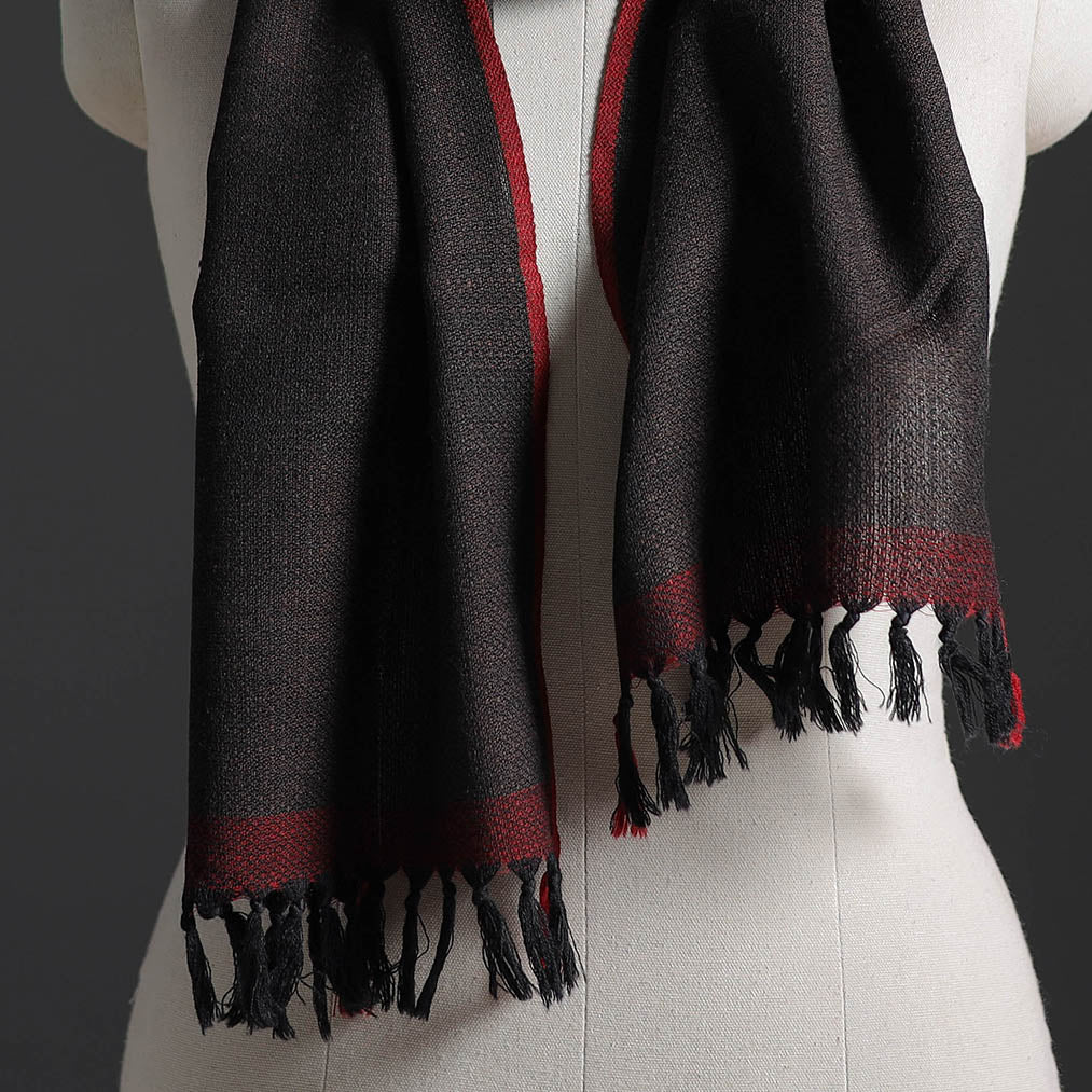 Black - Kumaun Handwoven Pure Merino Wool Scarf 239