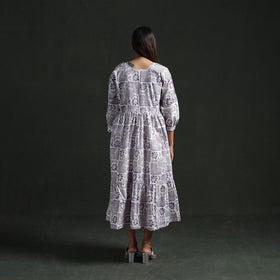 Tiered Flared Lace Work Cotton Hand Block Batik Print Dress 15