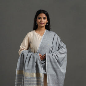 Grey - assam weave thread buti cotton handloom dupatta 09