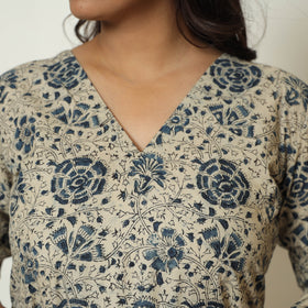 Beige - Kalamkari Block Printed Cotton Long Straight Kurta 61