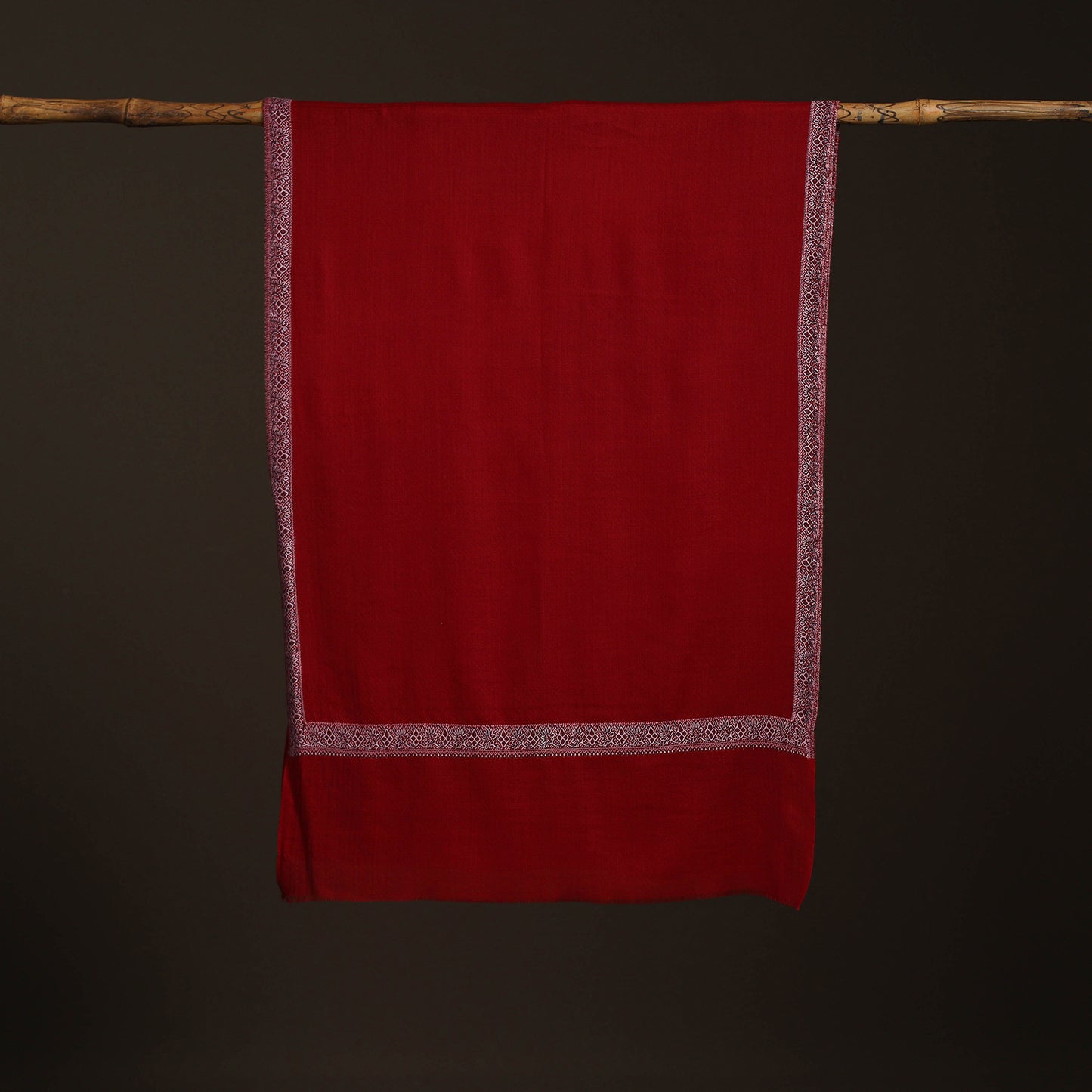 Red - Plain Weave Hashidar Fine Wool Stole for Women 13