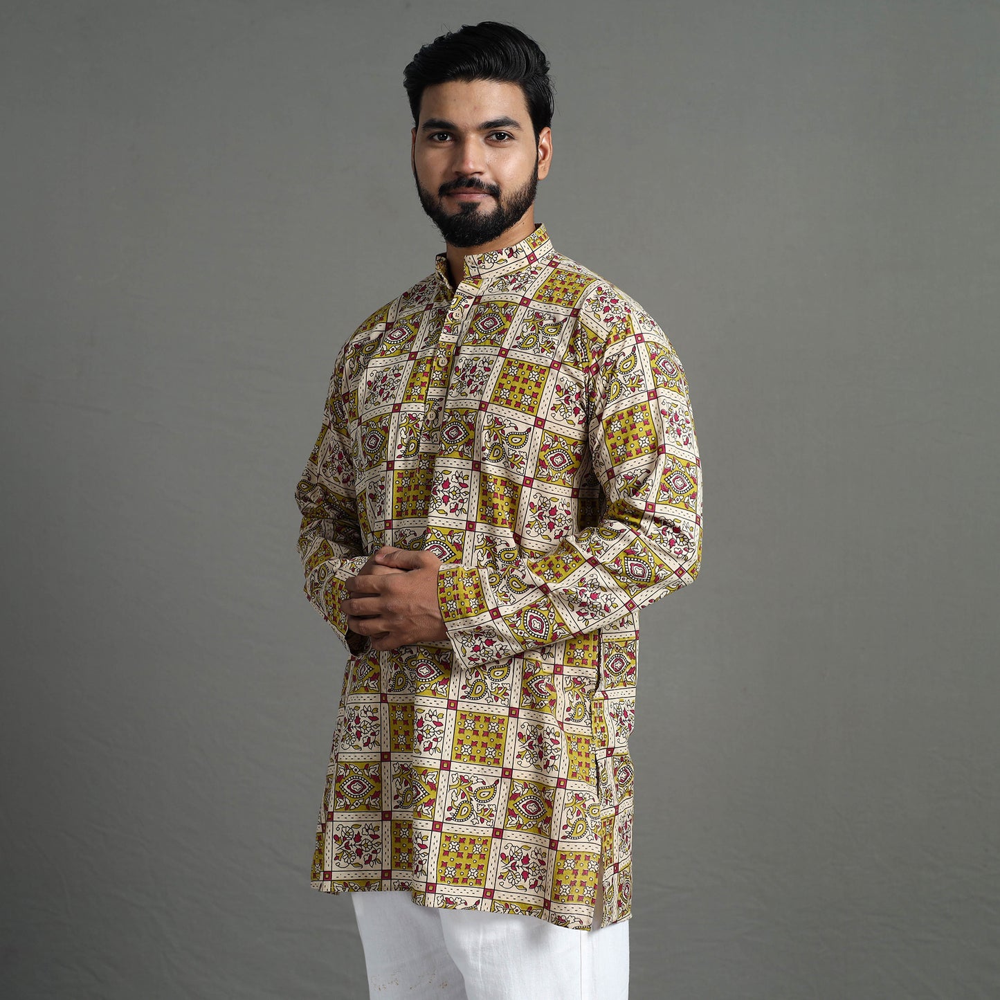 Kalamkari Printed Cotton Men Short Kurta 12