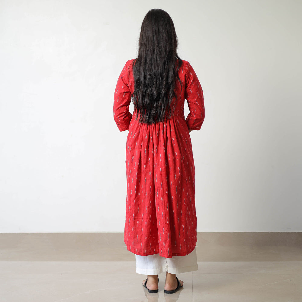 Red - Pochampally Ikat Weave Cotton A-Line Kurta 08