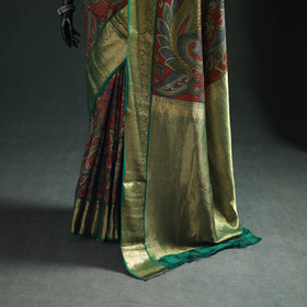 Kanjeevaram Pure Handloom Mulberry Silk Handpainted Srikalahasti Pen Kalamkari Saree with Zari Work 25