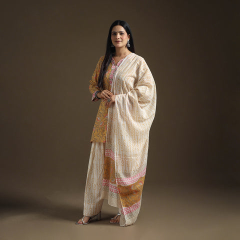 Sanganeri Hand Block Print Cotton Suit Set with Dupatta for Women 03