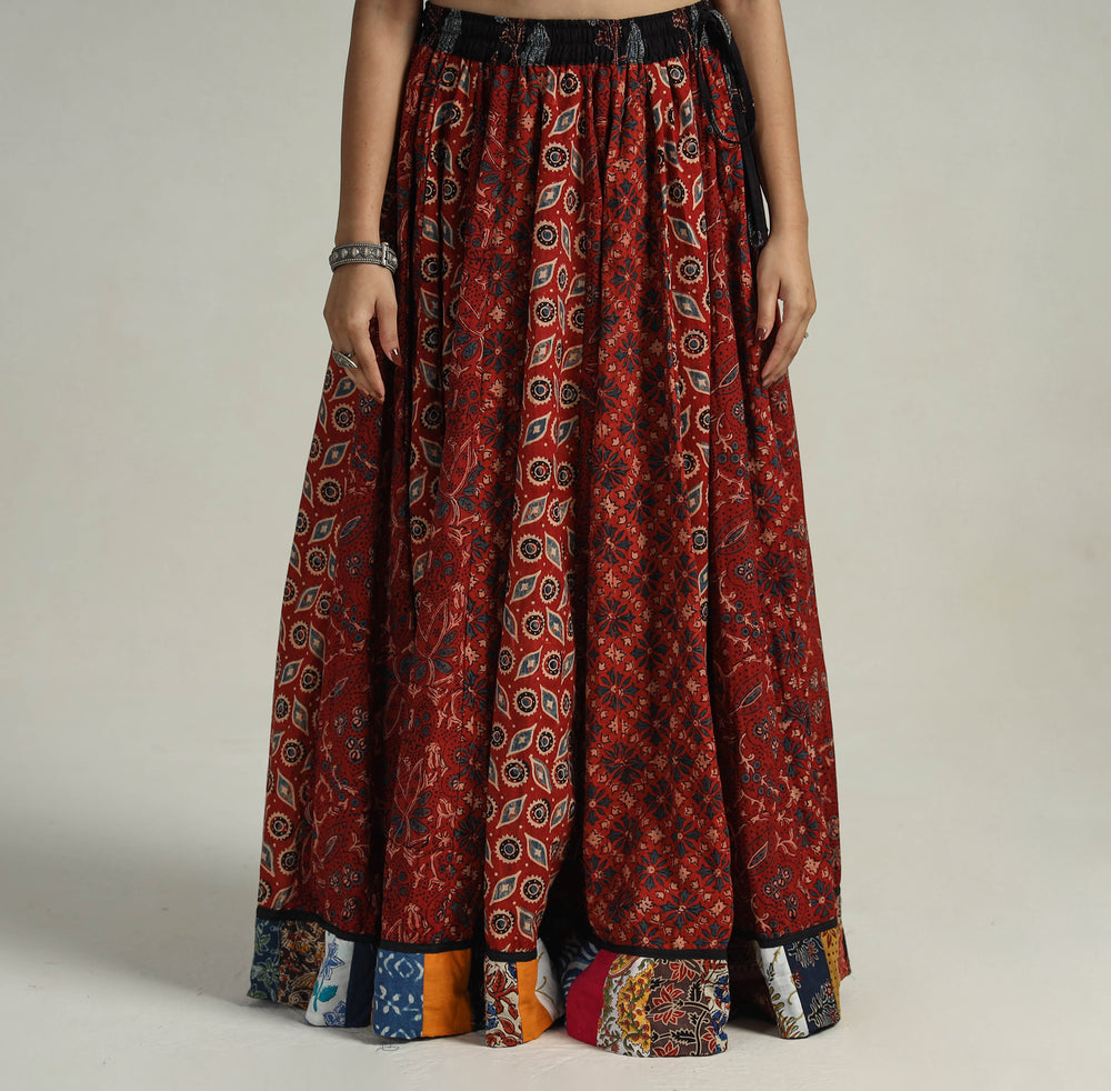 Red - Kutch Block Printed 24 Kali Cotton Long Skirt 04