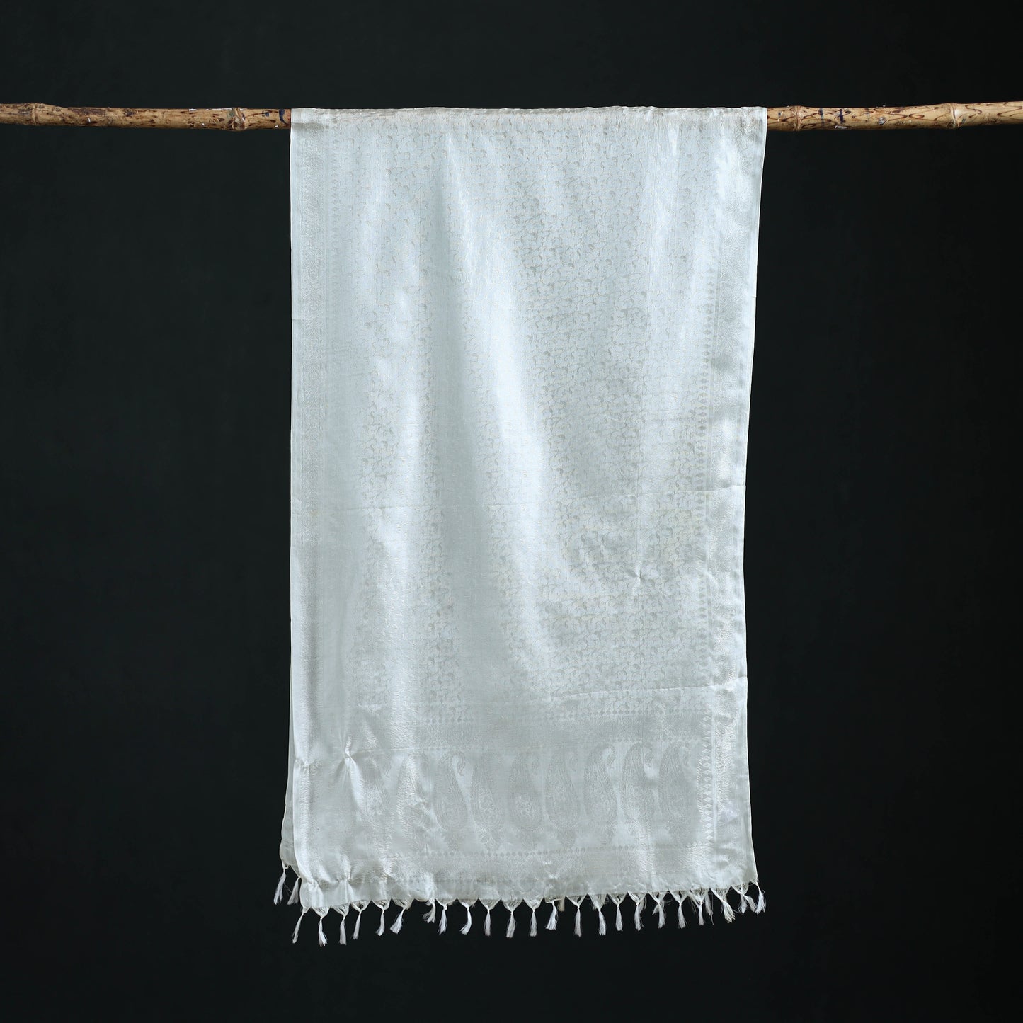 Handwoven Banarasi Pure Silk Stole with Tassels 06