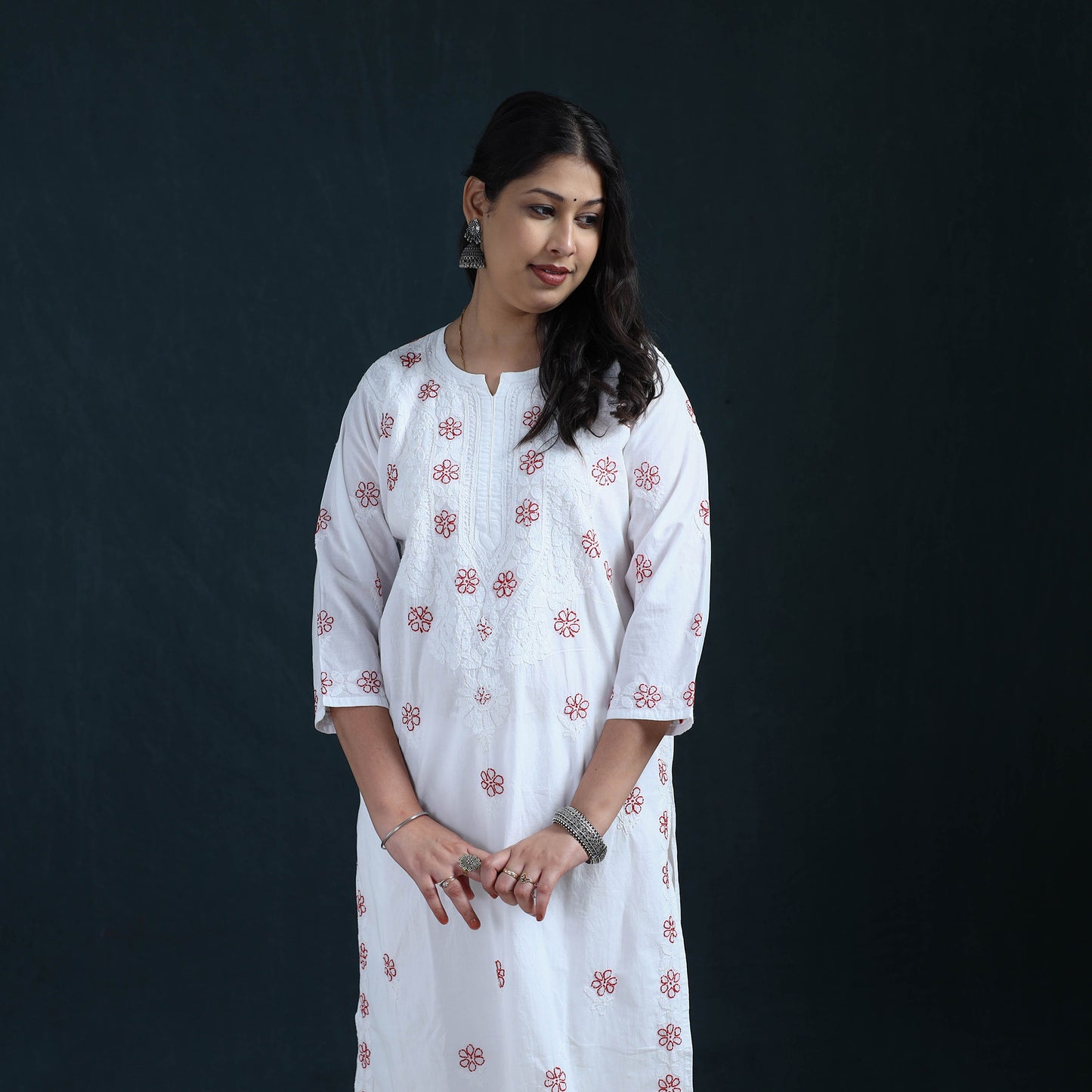 White - Hand Embroidered Mul Cotton Chikankari Kurta with Palazzo Set for Women 34