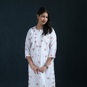 White - Hand Embroidered Mul Cotton Chikankari Kurta with Palazzo Set for Women 34