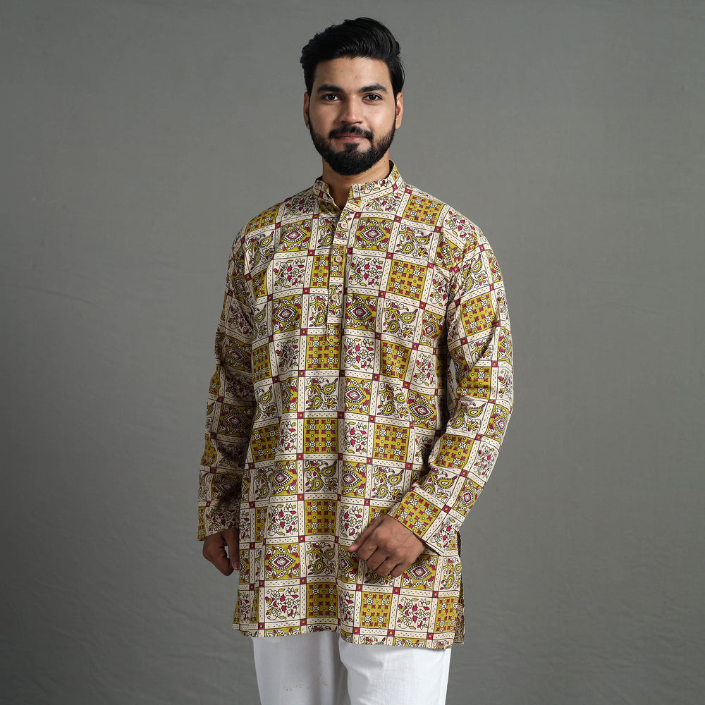 Kalamkari Printed Cotton Men Short Kurta 12