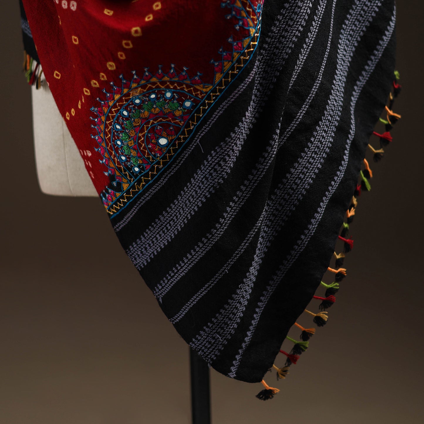 Kutch Bandhani Handwoven Neran Hand Embroidery Merino Wool Shawl 54
