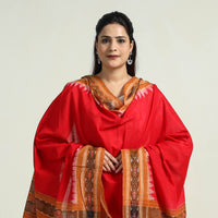 Red - Sambalpuri Ikat Weave Handloom Plain Cotton Dupatta 20