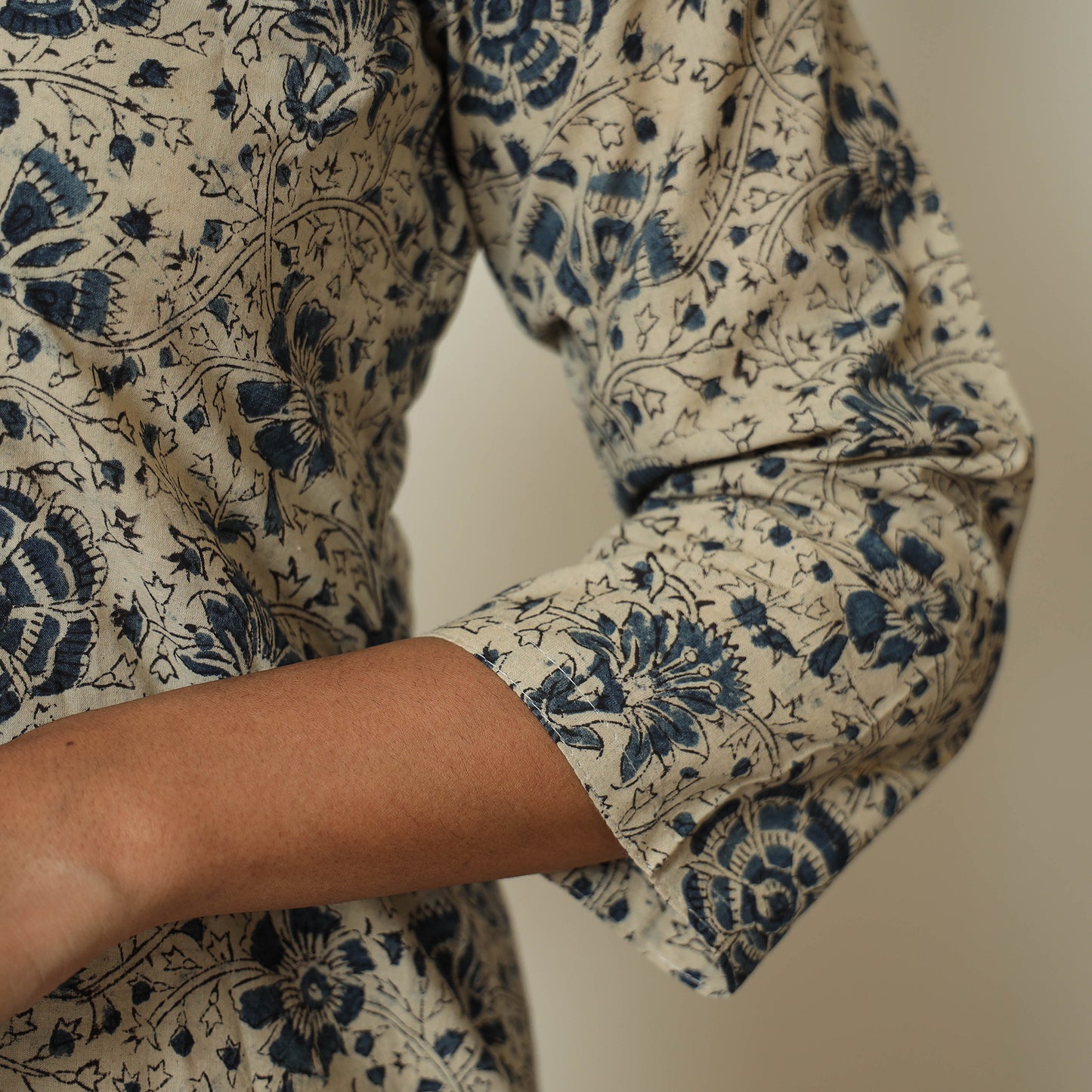Beige - Kalamkari Block Printed Cotton Long Straight Kurta 61