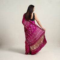 Purple - Kutch Tie-Dye Gajji Silk Bandhani Saree with Blouse Piece 18