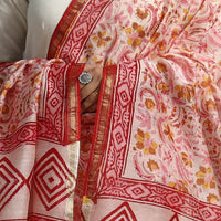 Multicolor - Block Printed Chanderi Silk Sanganeri Dupatta 58