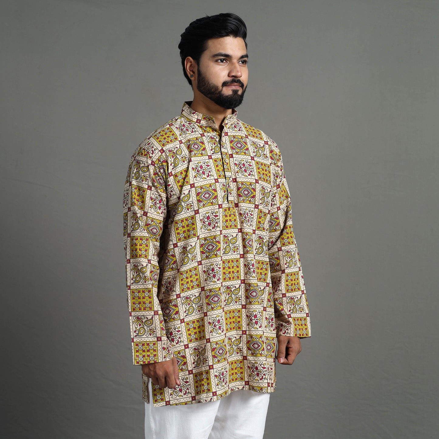 Kalamkari Printed Cotton Men Short Kurta 12