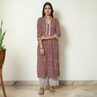 Red - Bagh Block Printed Cotton Kurta with Palazzo & Dupatta Set 08