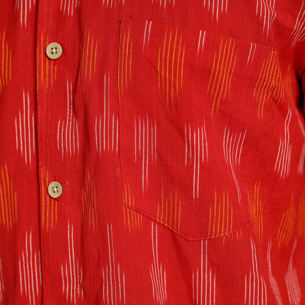 Red - Pochampally Ikat Weave Cotton Men Half Sleeve Shirt 09